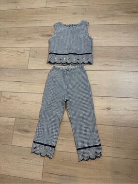 Vintage Pogo Club Gingham Matching Set Embroidered Floral Cottagecore Girls 7/8